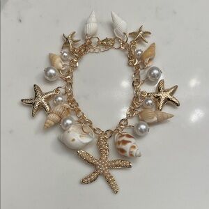 Gold and White Seashell Charm Bracelet